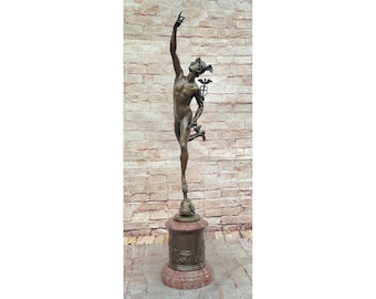 Extra Large Flying Mercury Hermes with Caduceus Bronze Statue High Quality Figure Sculpture Home Art Decor