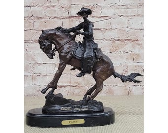 Peace Cowboy & Horse Bronze Statue, Charging Western Figure