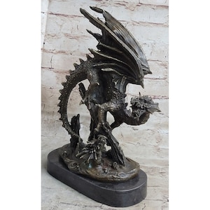 Bronze Chinese Dragon Sculpture - Mythical Asian Decor on Marble Base - Handcrafted Lost Wax Statue for Home or Office Display