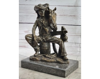 Bronze Cowboy Horse Resting Sculpture - Western Art Statue