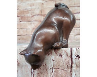 Figura de bronce de gatito sentado en el borde, escultura de gato, decoración de esquina coleccionable