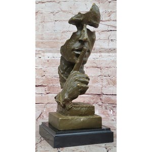 Abstract Art Statue Silence Man Bust Bronze Figure Modern Deco
