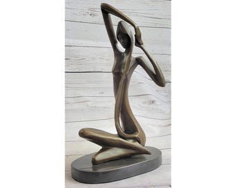 Abstract Bronze Woman Sculpture - Elegant Modern Art Figurine on Marble Base