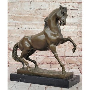 Bronze Rearing Horse Sculpture - Majestic Stallion on Marble Base