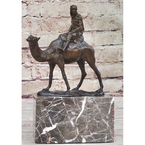 Arabian Man Riding Camel Bronze Statue Vintage Figure