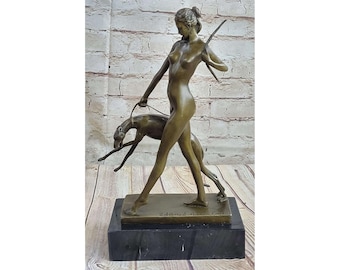 Diana the Huntress with Hunting Dog Bronze Sculpture Statue Figure