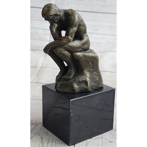 Estatua de bronce del hombre pensante Escultura Art Decó Figura sobre mármol