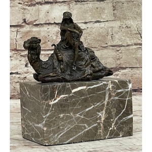 Arabian Man Camel Rider Bronze Statue Vintage Figure