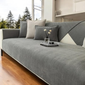 Chenille Sofa Cover – Non-Slip L-Shaped Slipcover for All Seasons | Stylish, Durable Couch Protector for Living Room & Pets