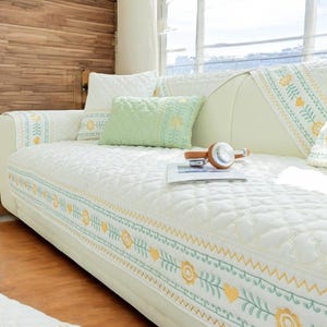 Embroidered Snowflake Sofa Cover Set: Winter Cushion & Towel