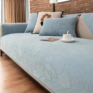 Solid Color Sofa Cover with Anti-Cat Scratch Cushion – Universal 4-Season Fabric, Non-Slip Design