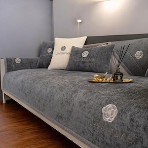 Chenille L-Shaped Sofa Cover: Non-Slip Couch Protector with Cushion