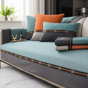 Linen Woven Stripe Sofa Cover – Anti-Slip Furniture Protector for Living Room, Office or Bedroom | Soft & Stylish Home Decor Throw