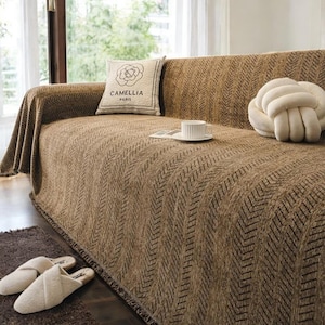 Modern Chenille Couch Cover | Soft and Stylish Slipcover for Sofa | Elegant Home Decor Throw Blanket for Living Room Protection