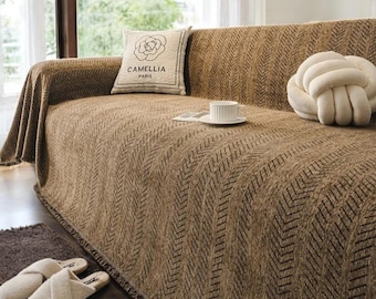 Modern Chenille Couch Cover | Soft and Stylish Slipcover for Sofa | Elegant Home Decor Throw Blanket for Living Room Protection