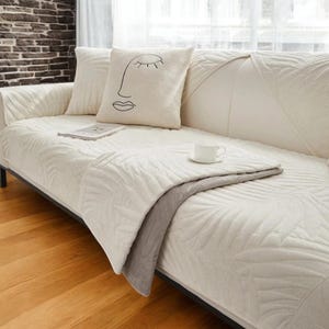 Elastic Cream Sofa Cushion Cover: Non-Slip Universal Fit