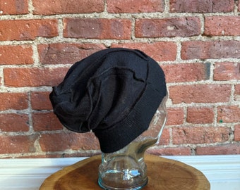 Black cashmere slouchy hat- unisex hat - cashmere hat- recycled sweater- eco friendly- repurposed