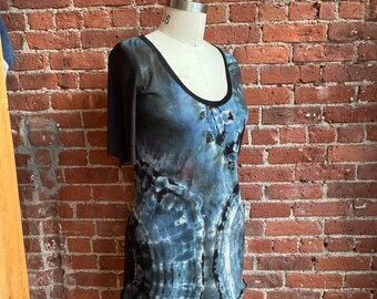 Blue marble Reverse Dyed cotton Tunic with flutter sleeve