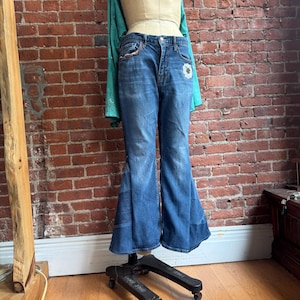 Reworked Flare Jeans - Upcycled Vintage Denim -70s Boho Festival Pants -Sustainable Wide Leg Jeans -One of a Kind Retro Clothing