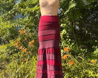 ONE of a Kind Burgundy Patchwork Skirt | Upcycled Knit Mermaid Skirt | Artisan Handmade Maxi
