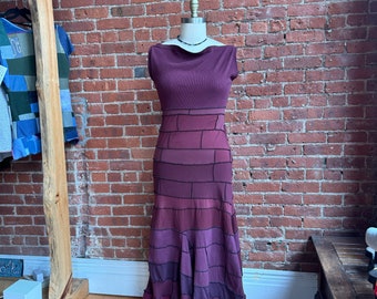 Upcycled t shirt fit and flounce burgundy empire waist  t shirt dress