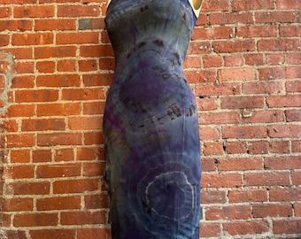 reverse  dyed racer back body con dress- stretch knit hand dyed summer dress- small