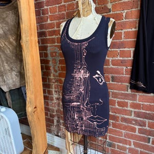 Royal blue wearable art long  tank tunic- ribbed soft cotton one of a kind tank- medium/small
