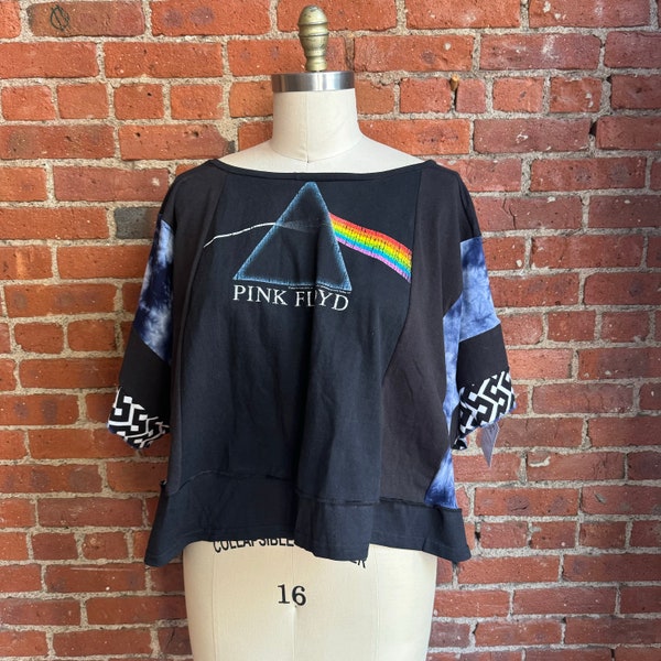 Reworked oversized  Pink Floyd poncho t shirt - batwing loose fit upcycled t shirt- coverup - upcycled  top