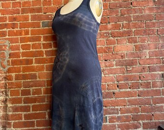 reverse  dyed cotton tank dress- stretch knit hand dyed summer dress- large xl