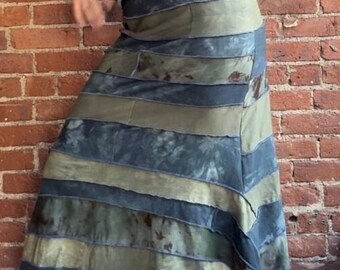 Upcycled t shirt fit and flare hand dyed   mermaid maxi skirt- sustainable fashion- boho one of a kind maxi skirt- large xl