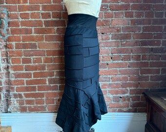 Upcycled t shirt fit and flare black boho mermaid  skirt- sustainable fashion- boho one of a kind midi skirt- small
