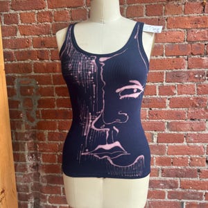 Royal blue wearable art tank - ribbed soft cotton one of a kind tank- medium/small