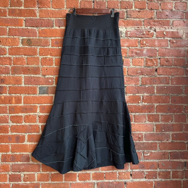 Upcycled t shirt fit and flare black boho mermaid long  skirt- sustainable fashion- boho one of a kind maxi skirt- small