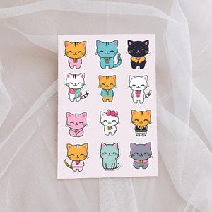 Pegatinas digitales de gatos chibi: paquete PNG de gatos kawaii
