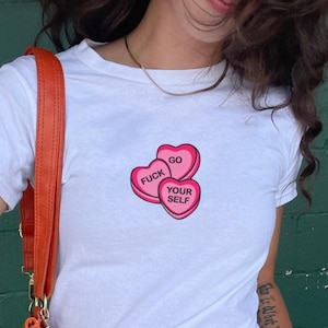 Go F Yourself Womens Baby Tee, Funny Sarcastic Shirt, Trendy Y2K Baby Tee, Ironic Statement Tee, Girlfriend Gift