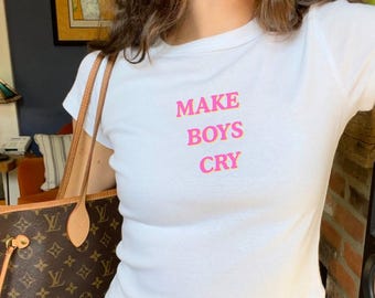 Camiseta "Make Boys Cry Baby", camiseta con eslogan Y2K, camiseta Y2K de moda, camiseta "Make Boys Cry Baby"