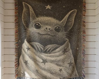 Süße gewebte Sternennacht Fledermaus Decke - Halloween Gothik Fleecedecke, Vintage Fledermaus Wandbehang, Herbst Geschenk