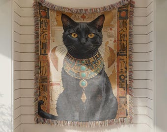 Altägyptische Katze gewebte Decke, Decke Couch, Bettdecke, Sofabezug, Wandteppich, Ägypten, Bastet