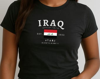 Iraq Baby Tee, Al-Iraq Y2K Crop Top, Vintage Baghdad Flag Shirt, Middle Eastern Aesthetic Tee, Iraqi Pride T-Shirt for Women