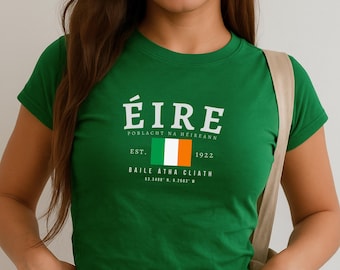 Ireland Baby Tee, Éire Y2K Crop Top, Vintage Dublin Flag Shirt, Celtic Aesthetic Tee, Irish Pride T-Shirt for Women