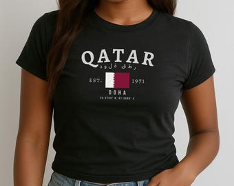 Qatar Baby Tee, قطر Qaṭar Y2K Crop Top, Vintage Doha Flag Shirt, Middle Eastern Aesthetic Tee, Gulf Pride T-Shirt for Women