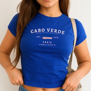 Cabo Verde Baby Tee, Cape Verde Y2K Crop Top, Vintage Flag Shirt, Praia Aesthetic Tee, West African Island Pride T-Shirt for Women