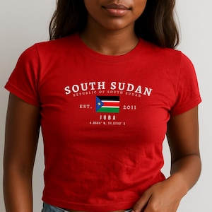 South Sudan Baby Tee, Sudan Y2K Crop Top, Vintage Juba Flag Shirt, East African Aesthetic Tee, South Sudanese Pride T-Shirt for Women