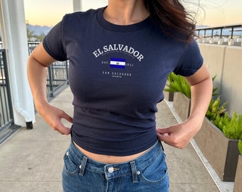 El Salvador Women&#39;s Baby Tee, El Salvador Y2K T-Shirt, El Salvador, El Salvador Crop Tee,  Vintage 2000s 90&#39;s Baby Tee, El Salvador Shirt