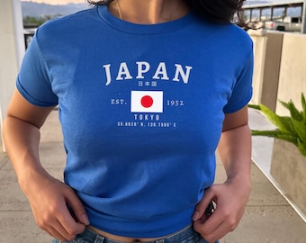 Japan Baby Tee, 日本 Nihon Y2K Crop Top, Vintage Tokyo Flag Shirt, Harajuku Aesthetic Tee, Japanese Pride T-Shirt for Women
