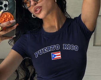 Puerto Rico Women's Baby Tee, Puerto Rico Y2K T-Shirt, Puerto Rico, Puerto Rico Crop Tee,  Vintage 2000s 90's Baby Tee, Puerto Rico Shirt