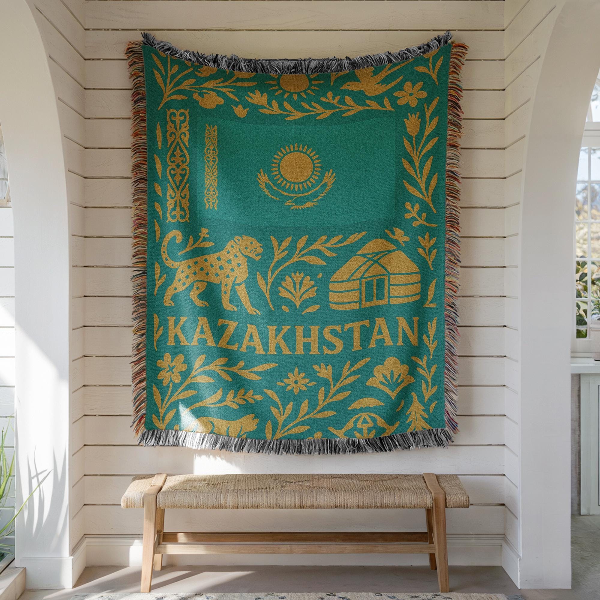 Kazakhstan Woven Blanket – Central Asian Heritage Home Decor Gift