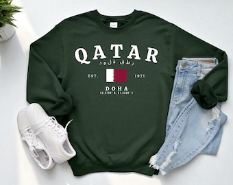 Qatar Crewneck Sweatshirt – قطر Flag Pullover, قطر Pride Apparel