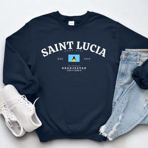 Moletom com gola redonda de Santa Lúcia – Suéter com bandeira de Castries, Saint Lucian Pride Apparel