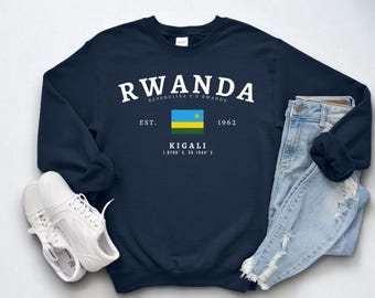 Rwanda Crewneck Sweatshirt – Repubulika y’u Rwanda Flag Pullover, Repubulika y’u Rwanda Pride Apparel